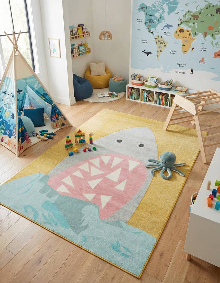 Detail image of 7' 10 x 10' Shark Whimsy Kids Rug
