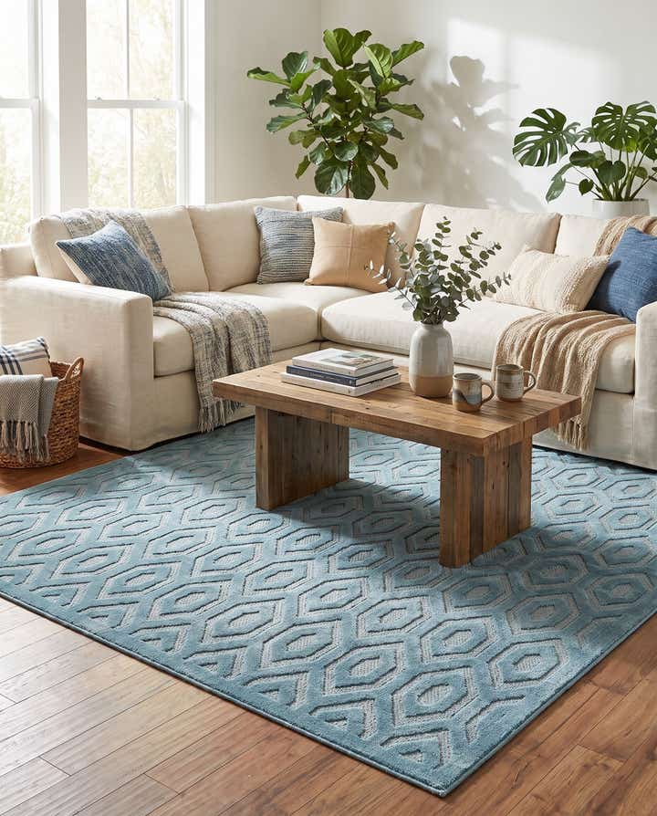 7' 10 x 7' 10 Easy-Clean Trellis Textured Indoor / Outdoor Square Rug