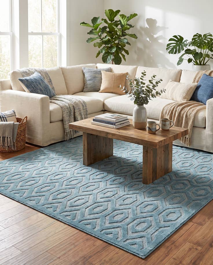 Detail image of 7' 10 x 7' 10 Easy-Clean Trellis Textured Indoor / Outdoor Square Rug