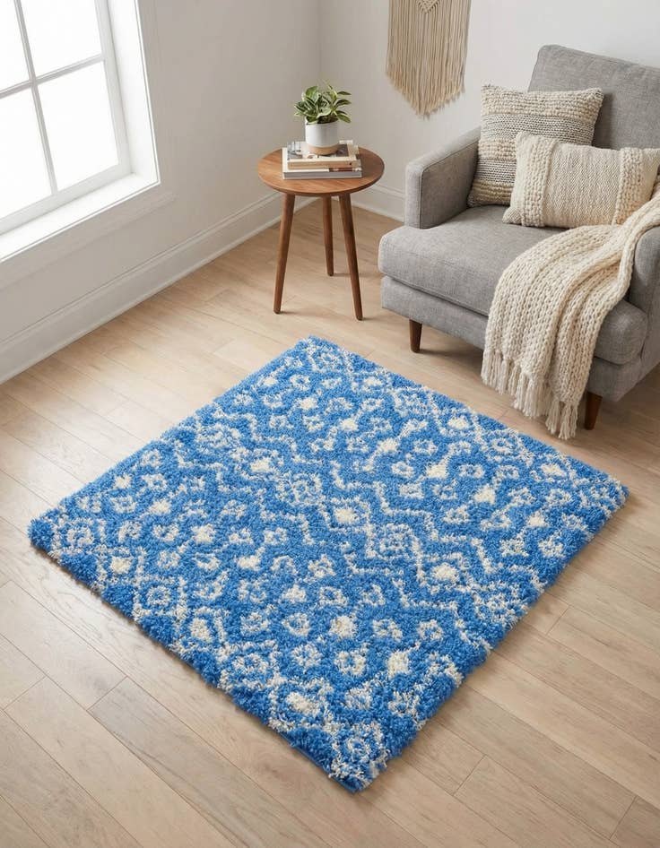 Detail image of 4' x 4' Moroccan Trellis Shag Square Rug