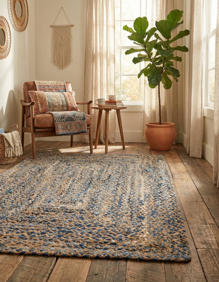 Detail image of  4' 1 x 6' 1  Hand Braided Chindi Rug