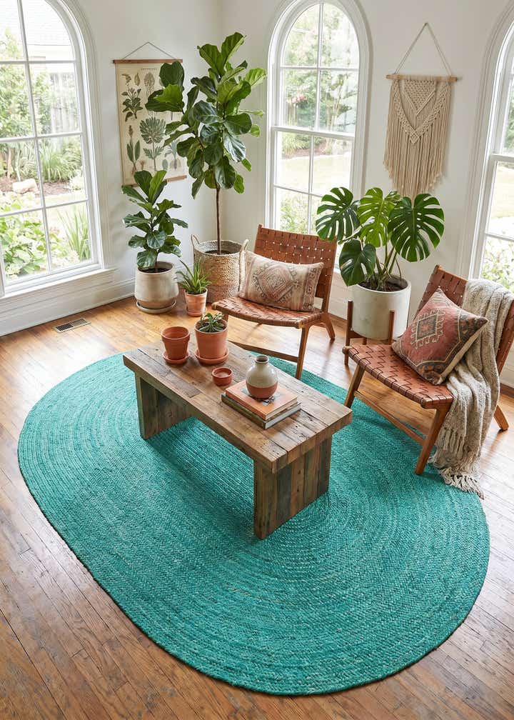8' x 10' Handmade Braided Jute Oval Rug