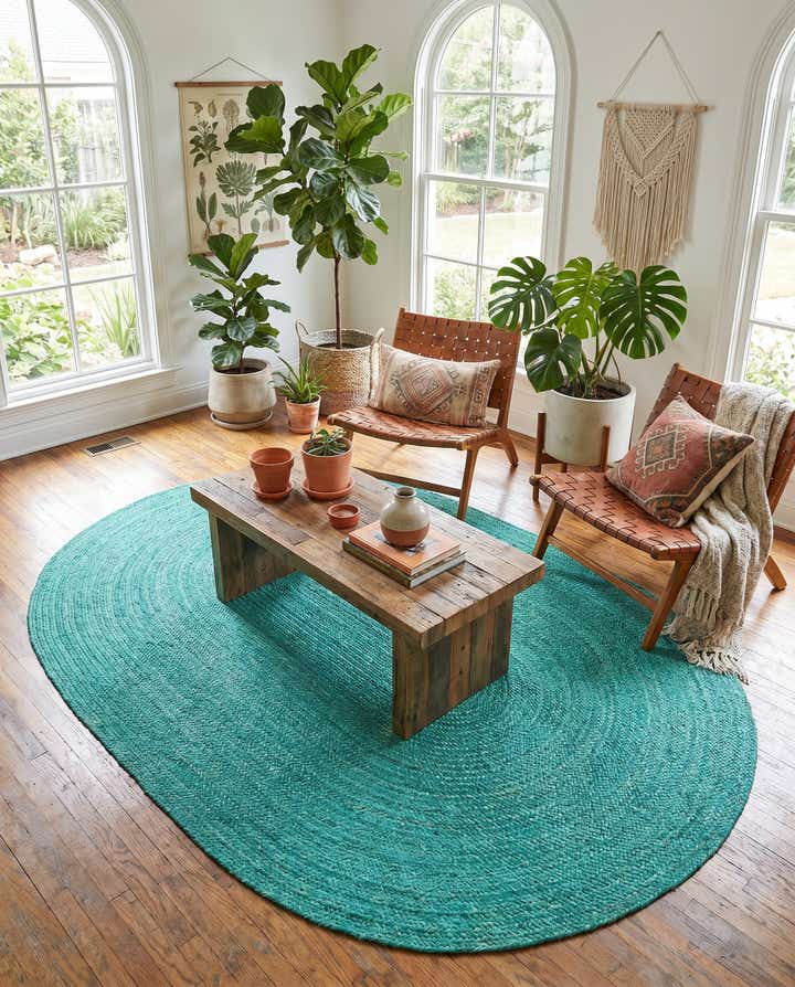 8' x 10' Handmade Braided Jute Oval Rug