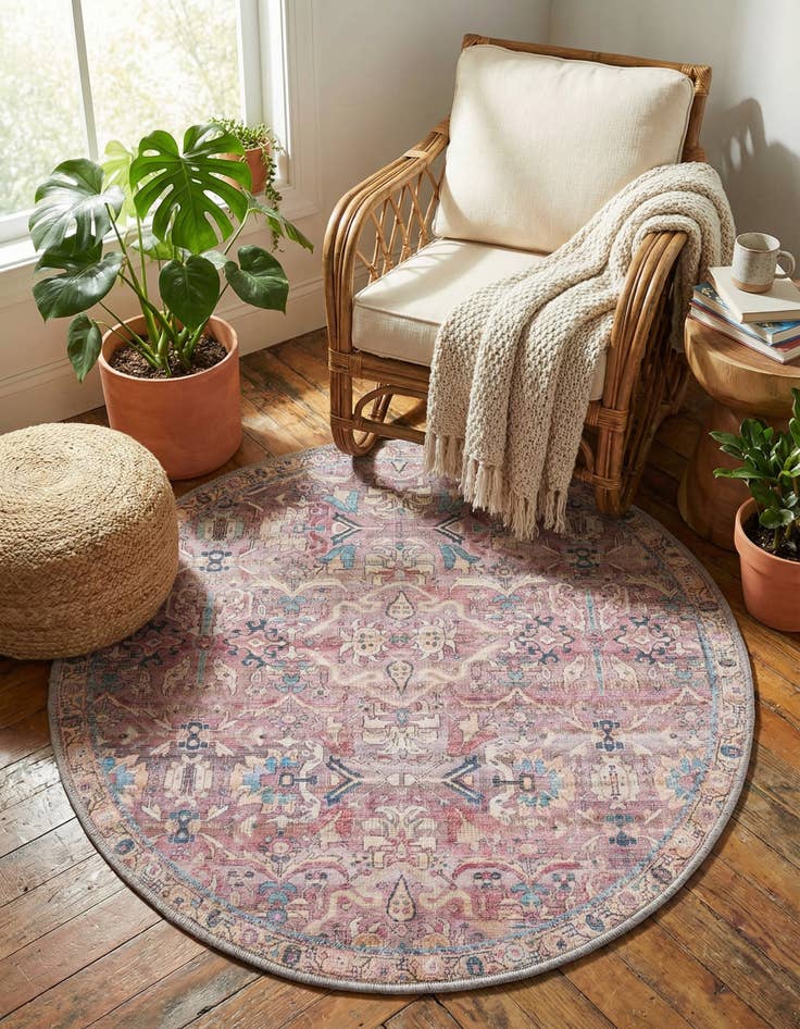 Detail image of 3' 3 x 3' 3  Washable Nostalgia Round Rug