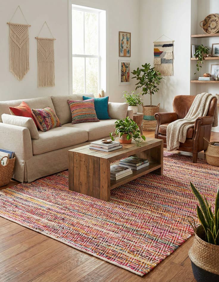 Detail image of 8' x 11'  Hand Woven Chindi Chevron Rug