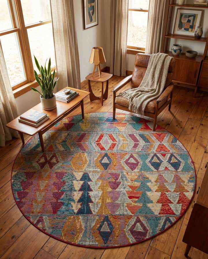 7' x 7' Easy-Clean Modern Indoor / Outdoor Round Rug