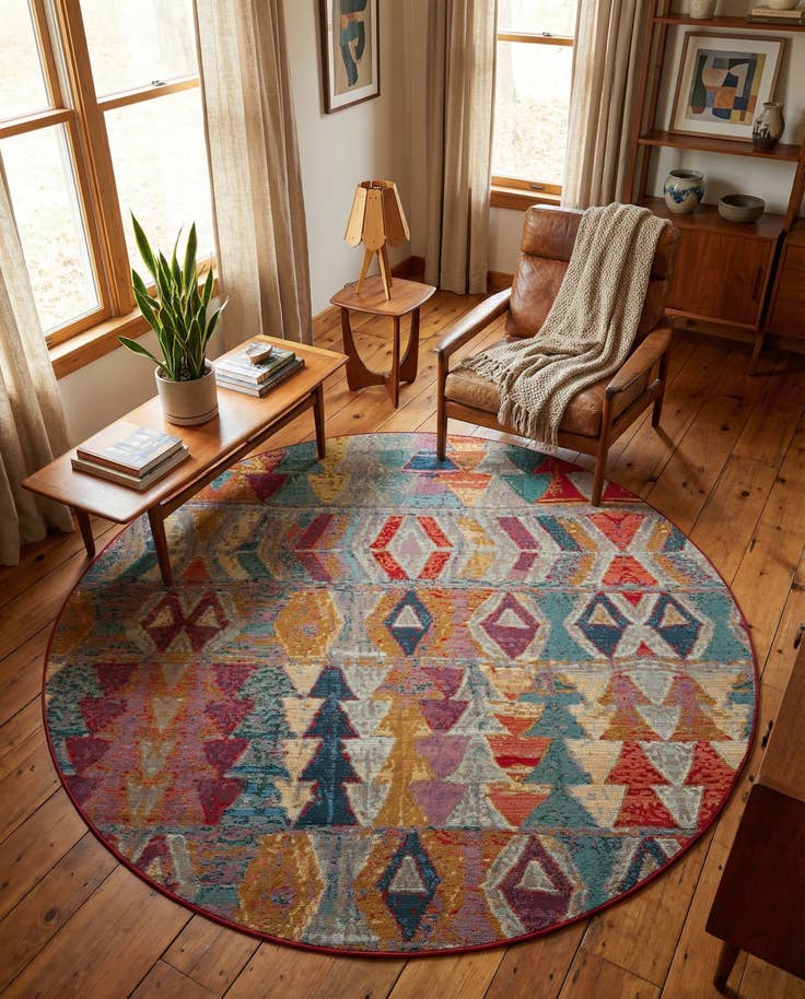 Detail image of 7' x 7' Easy-Clean Modern Indoor / Outdoor Round Rug