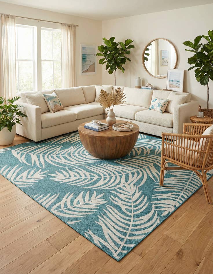 Detail image of 10' x 10'  Washable Botanical Indoor / Outdoor Square Rug