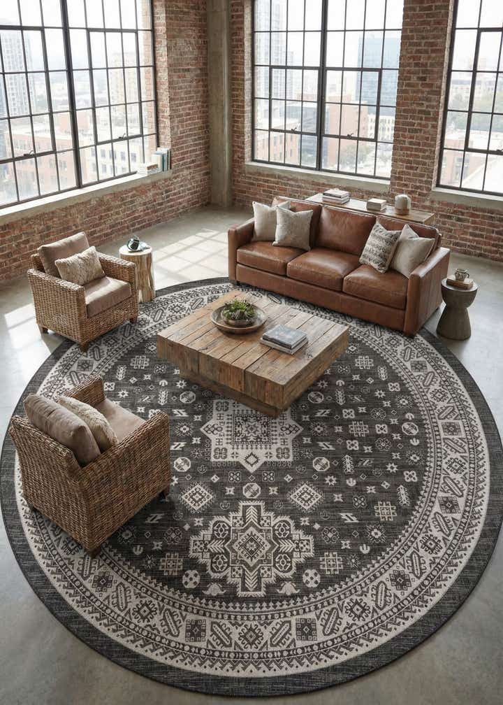13' x 13' Easy-Clean Aztec Indoor / Outdoor Round Rug