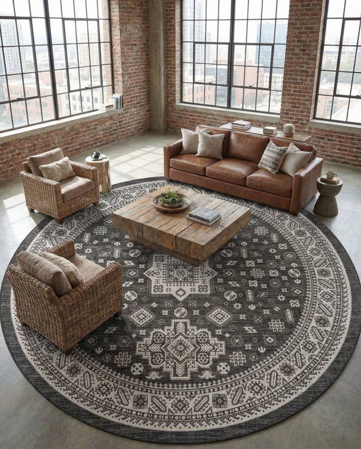 Detail image of 13' x 13' Easy-Clean Aztec Indoor / Outdoor Round Rug