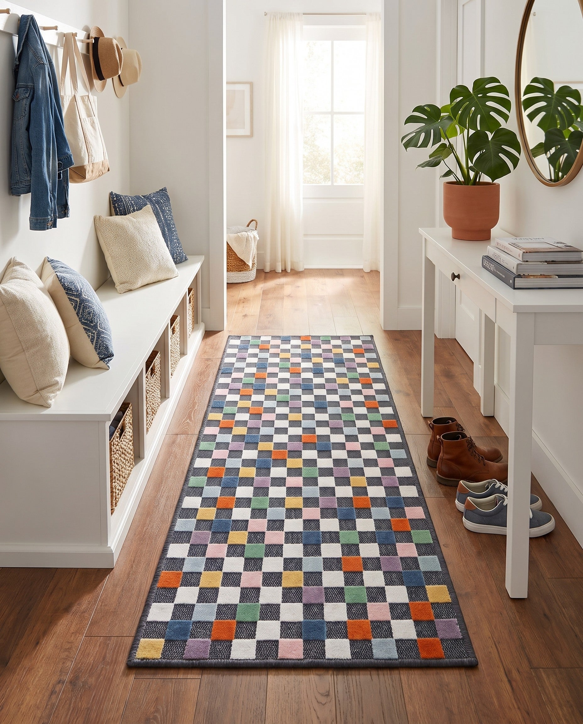 65cm x 185cm Easy-Clean Checkered Indoor / Outdoor Runner Rug