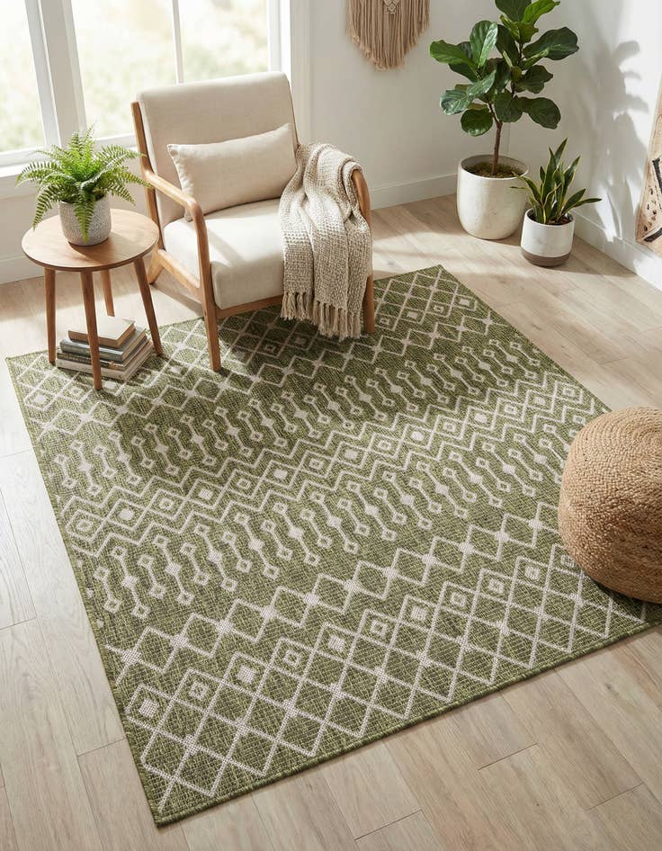 Detail image of 5' 3 x 5' 3 Washable Lattice Indoor / Outdoor Square Rug