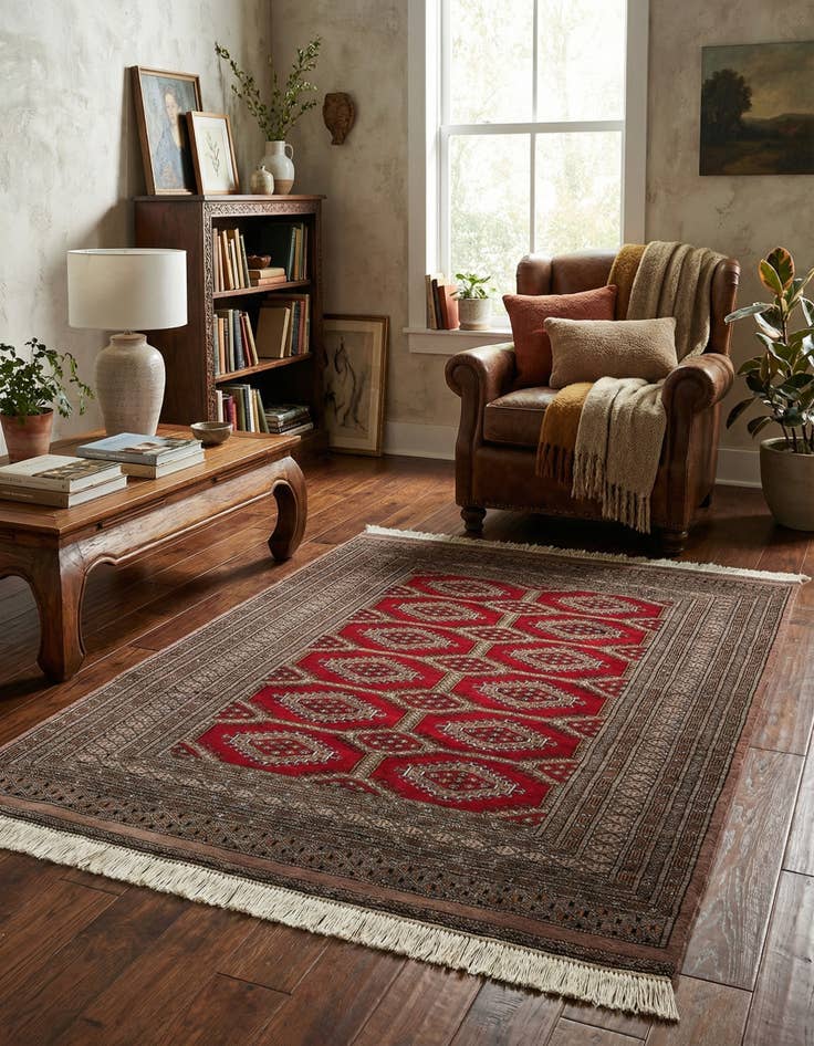 Detail image of 4' 1 x 5' 11 Hand Knotted Bokhara Oriental Wool Rug