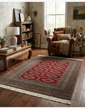 4' 1 x 5' 11 Hand Knotted Bokhara Oriental Wool Rug