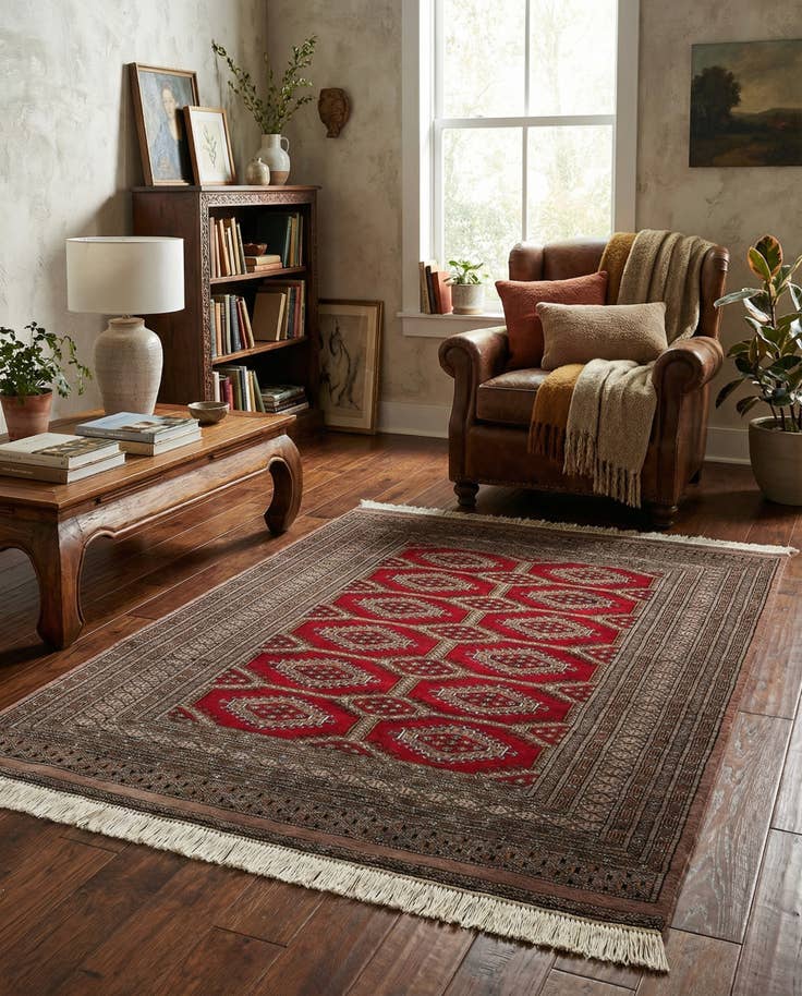 Detail image of 4' 1 x 5' 11 Hand Knotted Bokhara Oriental Wool Rug