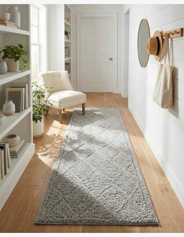 Gray Lattice Shag Runner Rug
