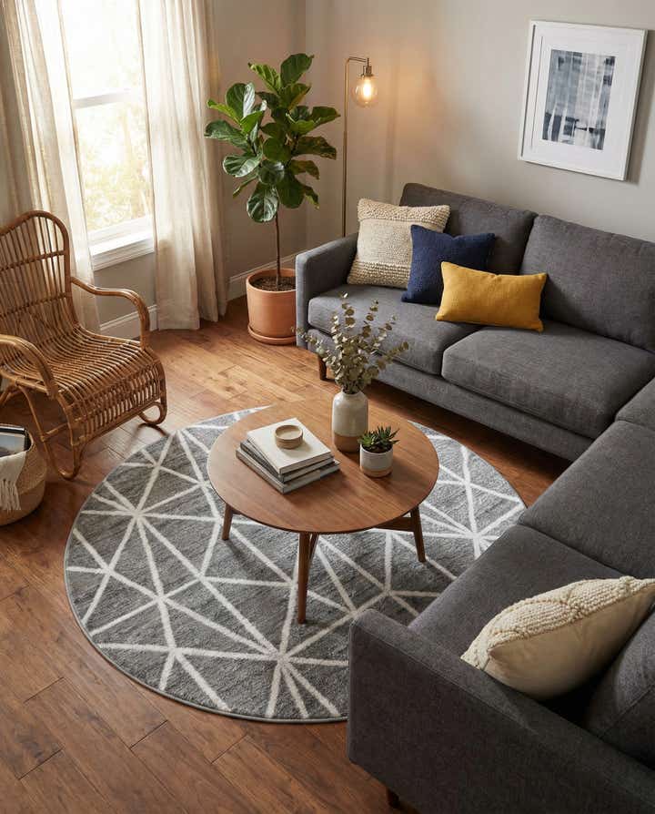 5' x 5' Lattice Trellis Round Rug