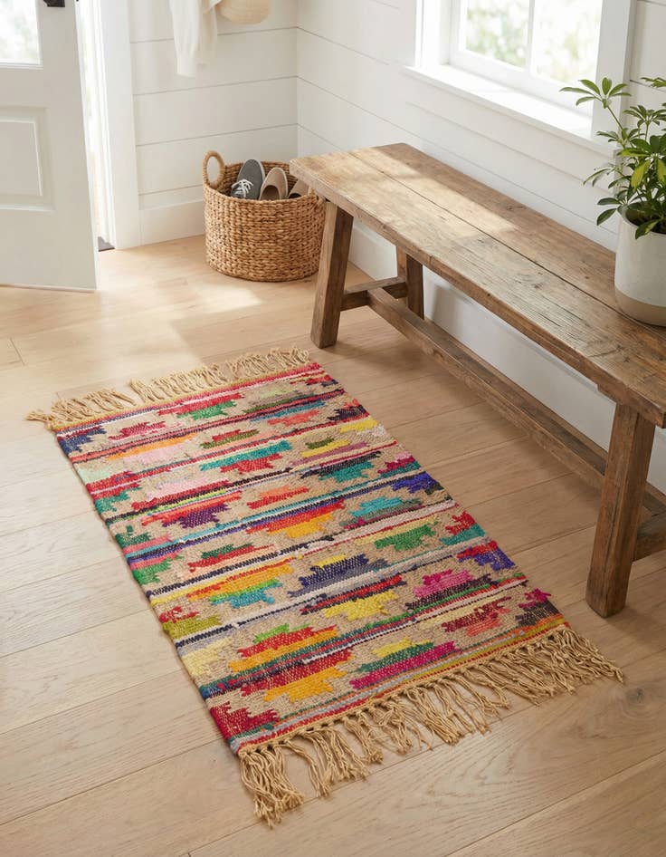 Detail image of 2' x 3' 1  Hand Woven Chindi Trellis Rug