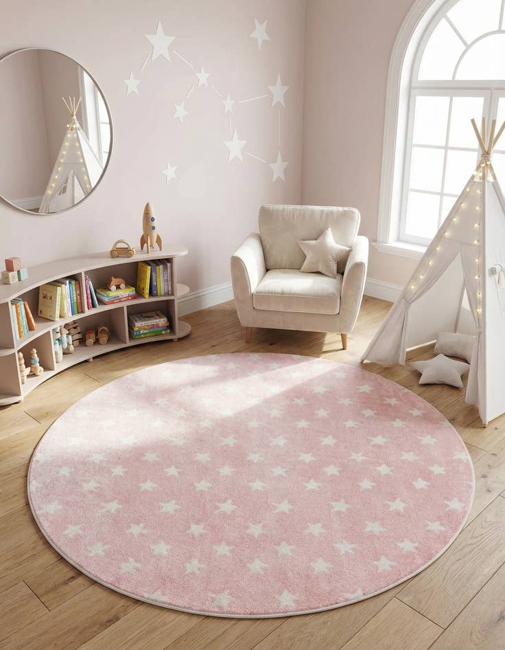 Detail image of 7' 10 x 7' 10 Stars Whimsy Kids Round Rug