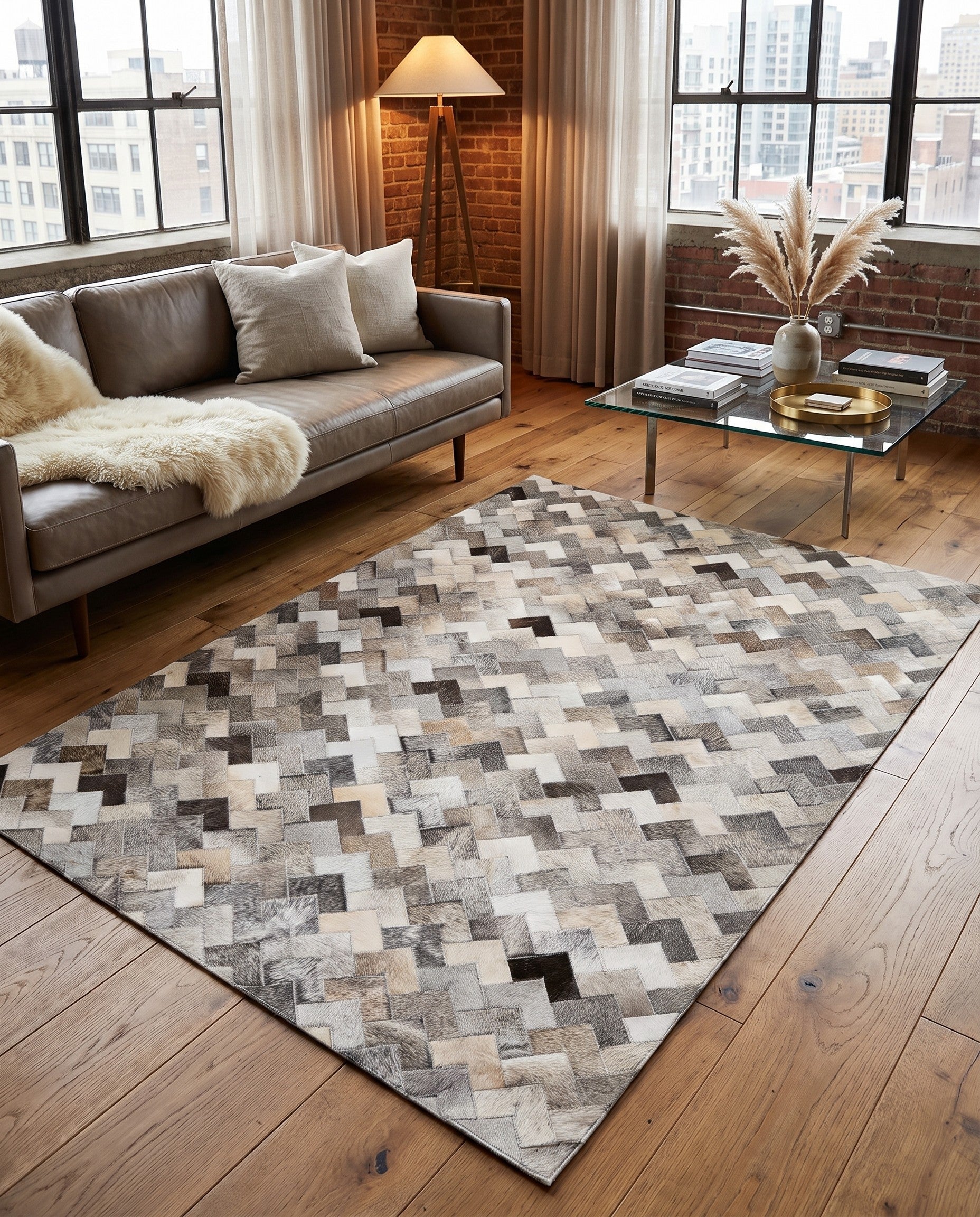 4' 7 x 6' 7 Cowhide Stocks Rug