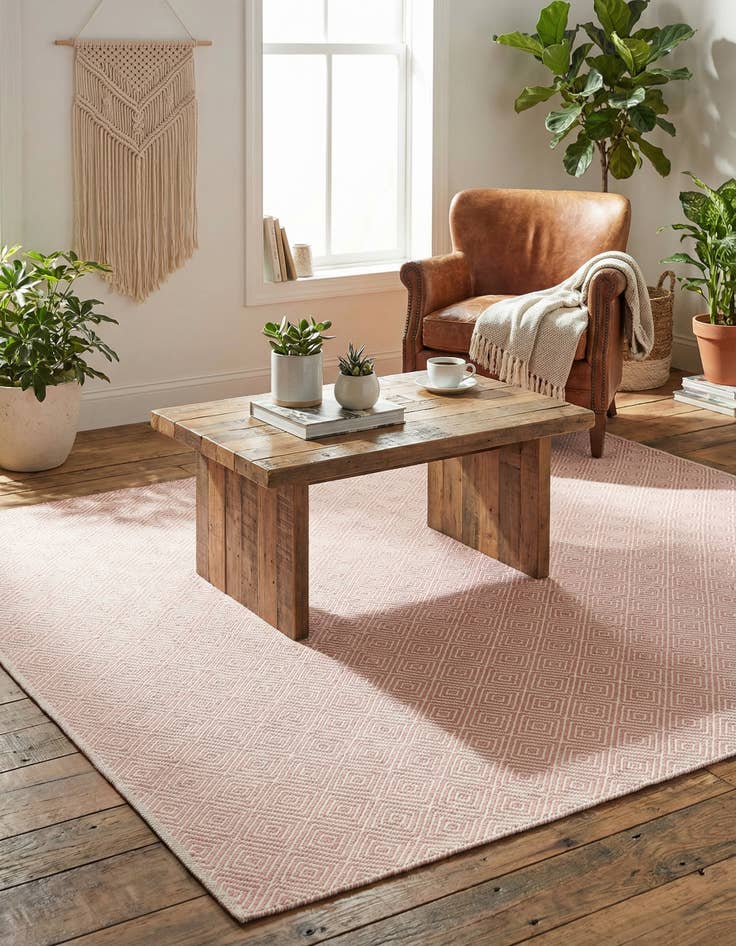 Detail image of 5' 1 x 8'  Hand Woven Geo Trellis Flatweave Rug