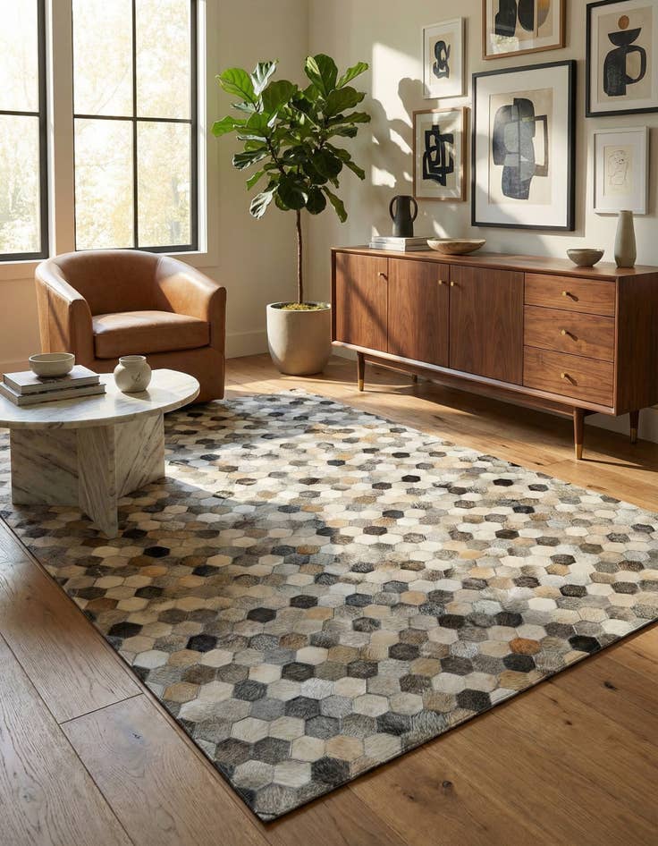 Detail image of 5' 3 x 8' Cowhide Leather Rug