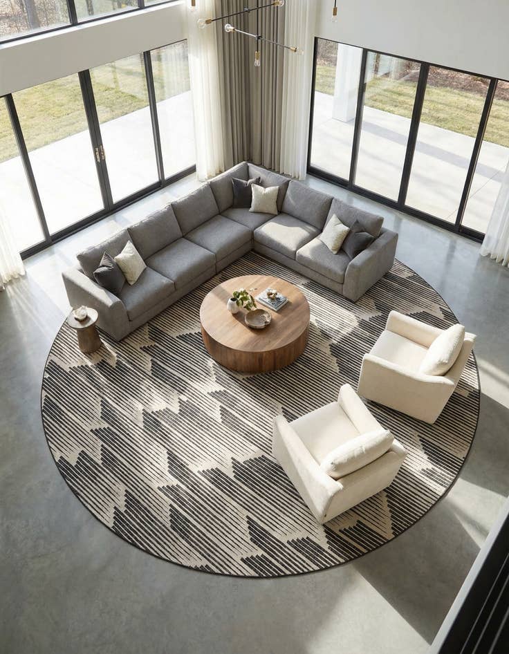 Detail image of 13' x 13' Easy-Clean Modern Indoor / Outdoor Round Rug