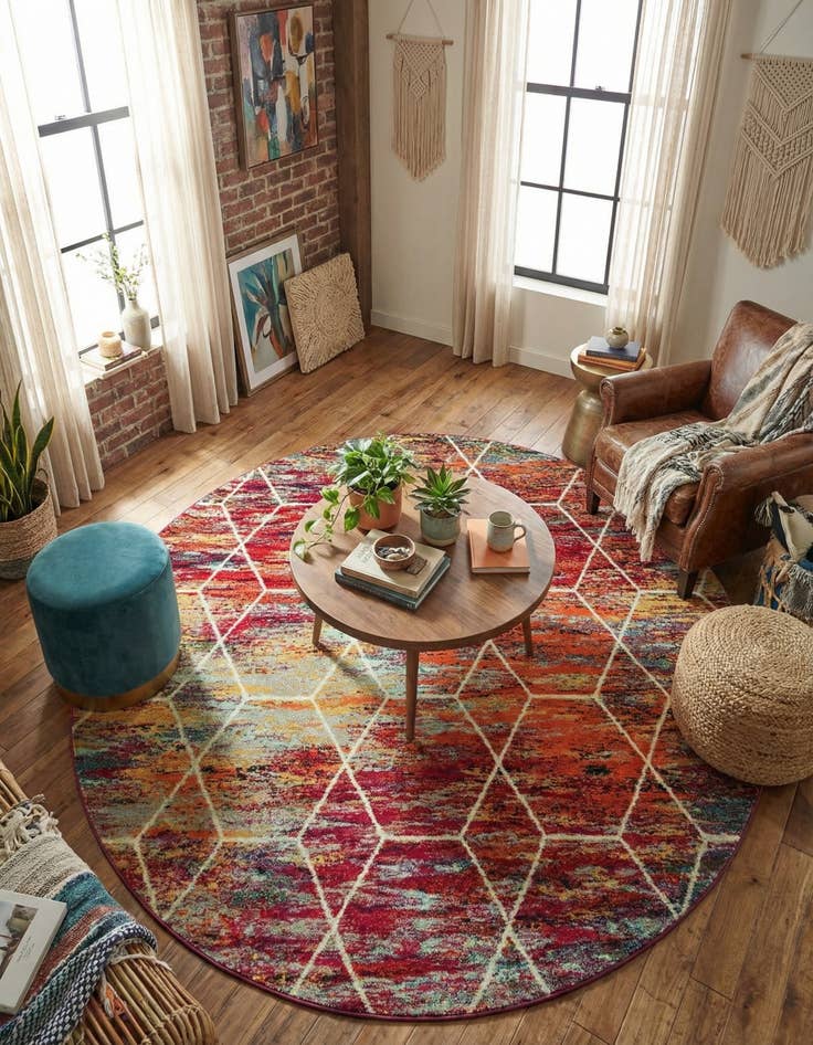 Detail image of 7' 10 x 7' 10 Lattice Frieze Round Rug