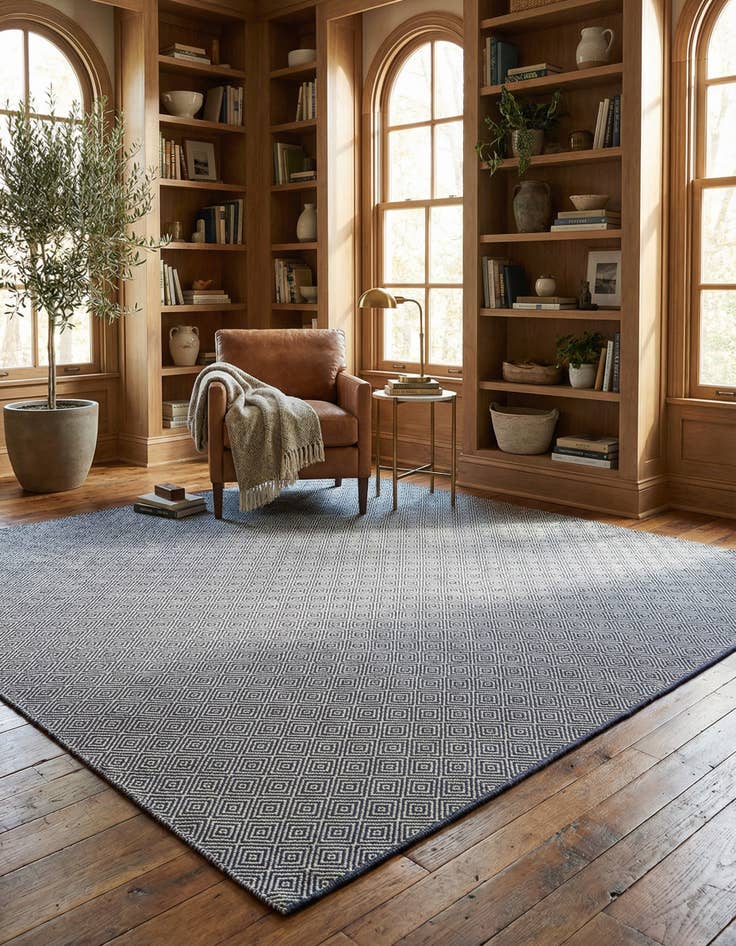 Detail image of 10' x 10'  Hand Woven Geo Trellis Flatweave Square Rug