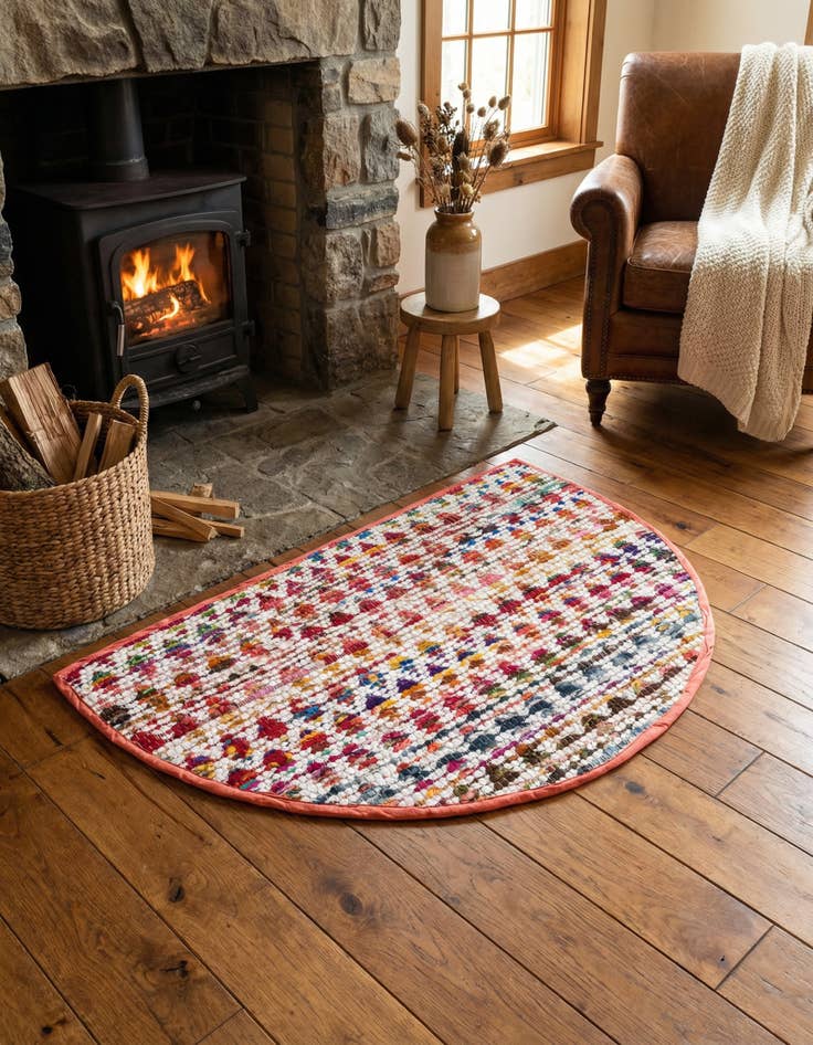 Detail image of 2' 2 x 3' 7  Hand Woven Braided Chindi Hearth Rug