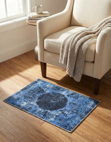 Overdyed Blue Washable Yara Rug