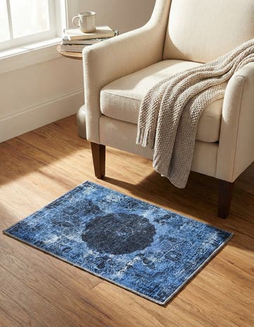 Overdyed Blue Washable Yara Rug