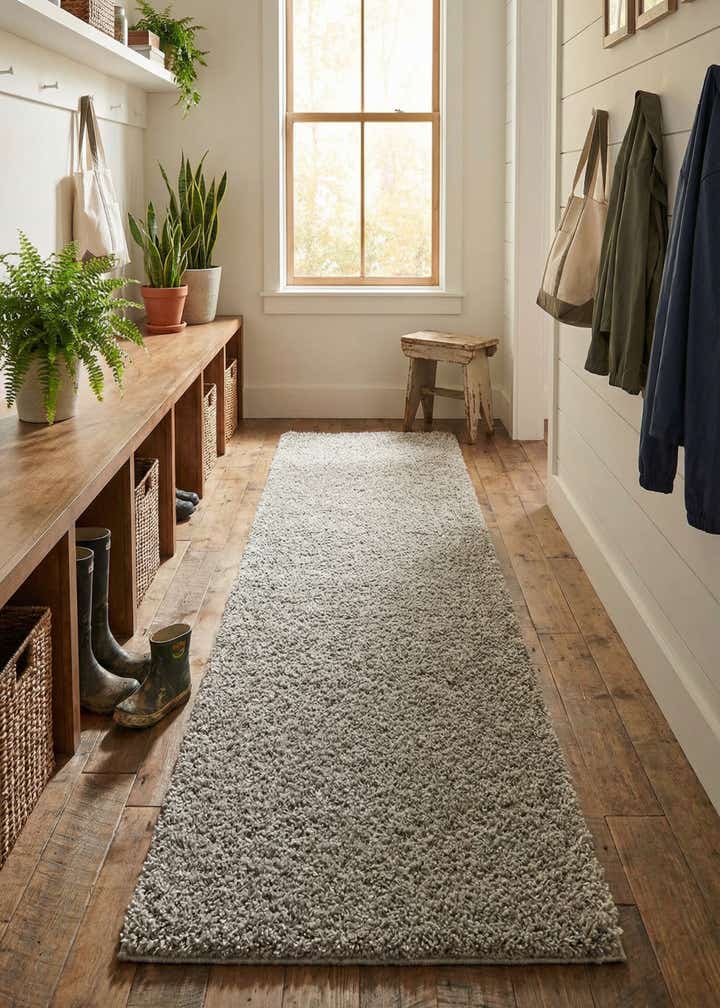 2' 7 x 12' Solid Shag Runner Rug