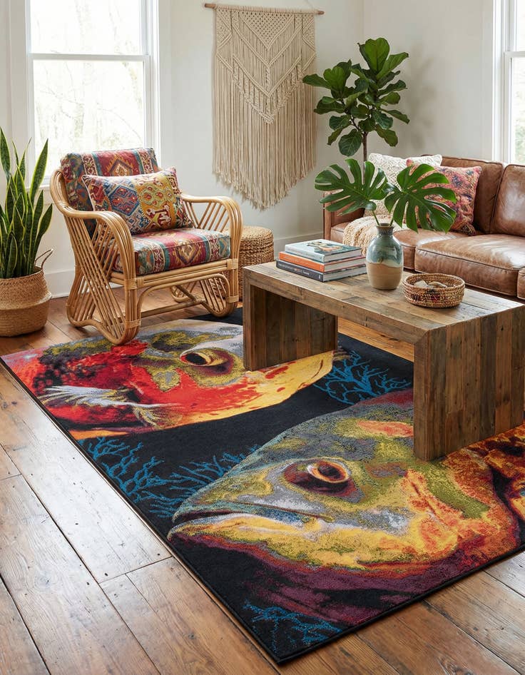 Detail image of 5' 3 x 8'  Washable Coastal Indoor / Outdoor Rug