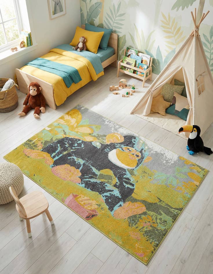 Detail image of 5' 3 x 8' Gorilla Whimsy Kids Rug