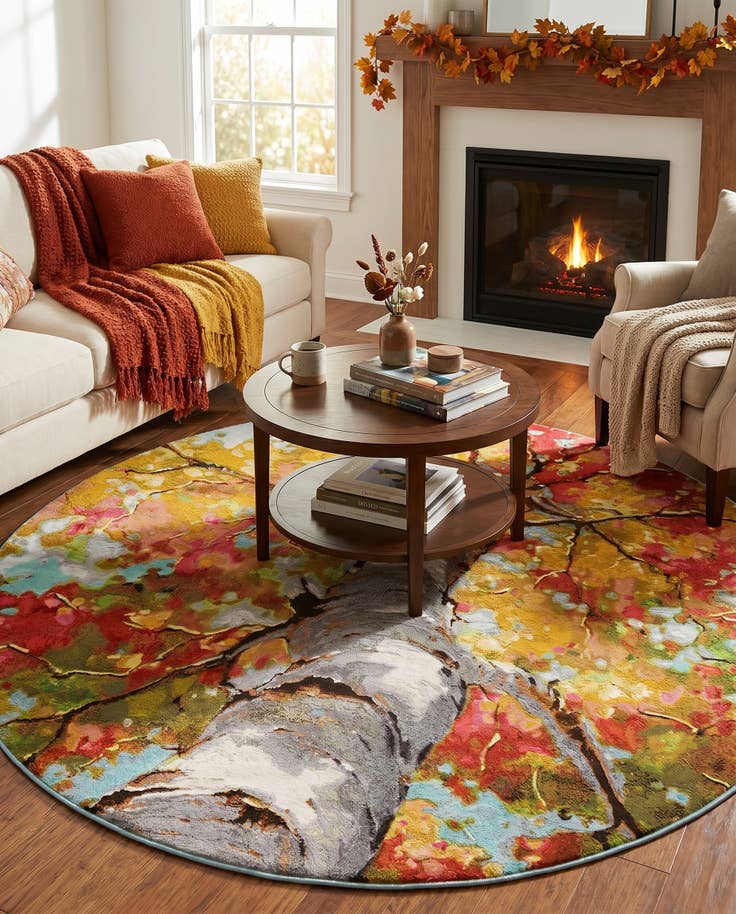 Detail image of 7' 10 x 7' 10 Easy-Clean Botanical Indoor / Outdoor Round Rug