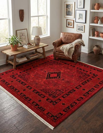 Red Bokhara Square Rug