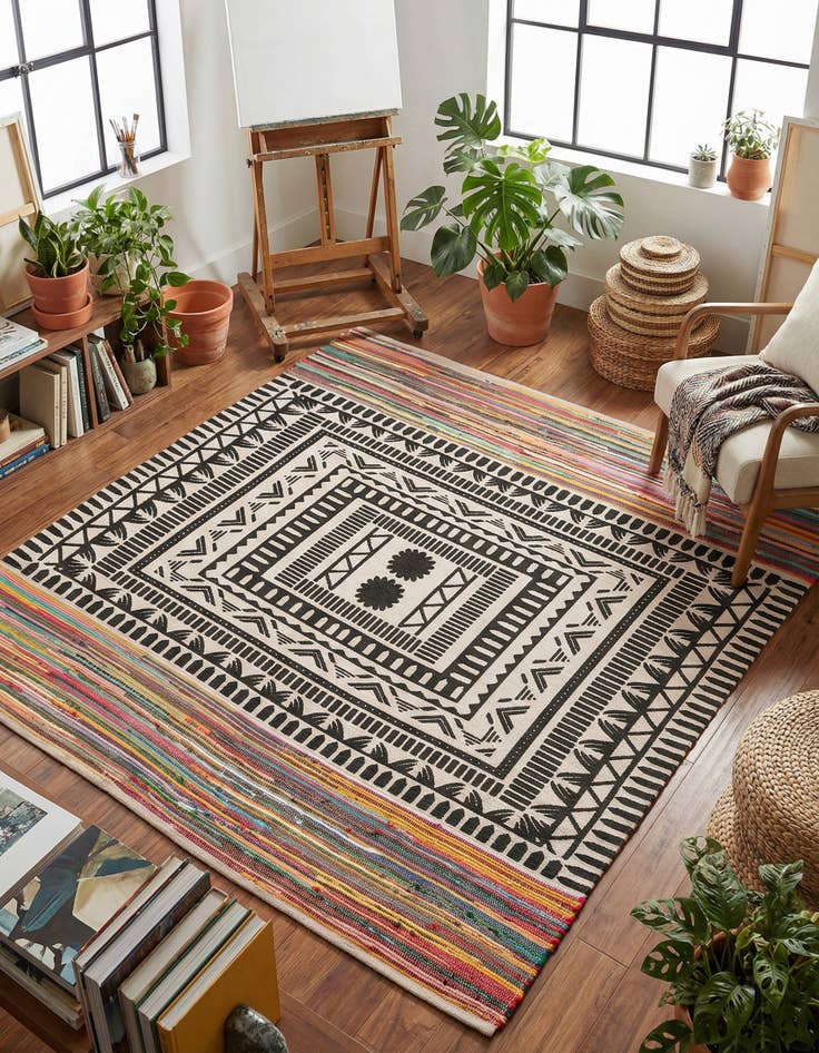 Detail image of 7' 10 x 7' 10  Hand Braided Chindi Cotton Square Rug