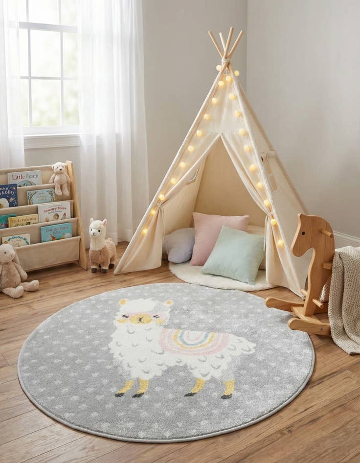 Detail image of 3' 3 x 3' 3 Llama Whimsy Kids Round Rug
