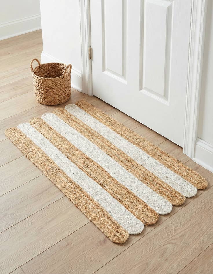 Detail image of 2' x 4' 1 Handmade Scallop Braided Jute Runner Rug