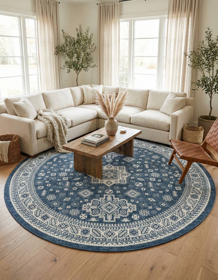 Detail image of 13' x 13' Washable Aztec Indoor / Outdoor Round Rug