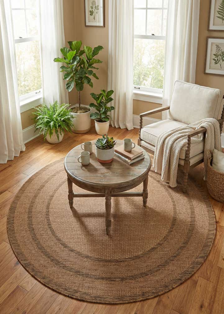 6' x 6' Easy-Clean Border Indoor / Outdoor Round Rug
