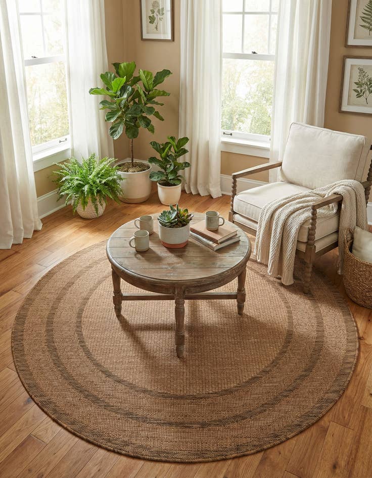 Detail image of 6' x 6' Washable Border Indoor / Outdoor Round Rug