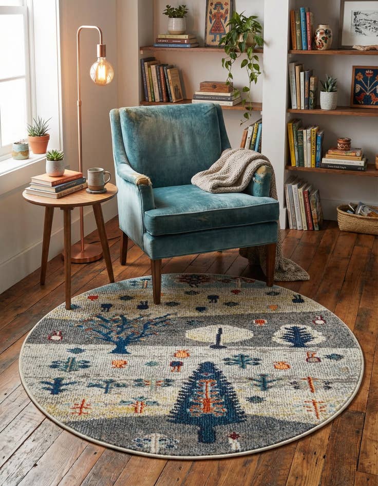 Detail image of 3' 3 x 3' 3 Washable Vivid Round Rug