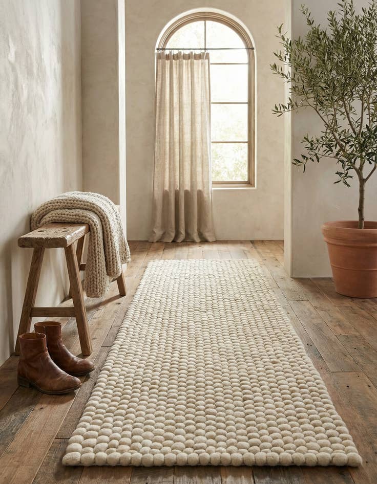 Detail image of 2' 2 x 6' 1 Felt Ball Wool Runner Rug