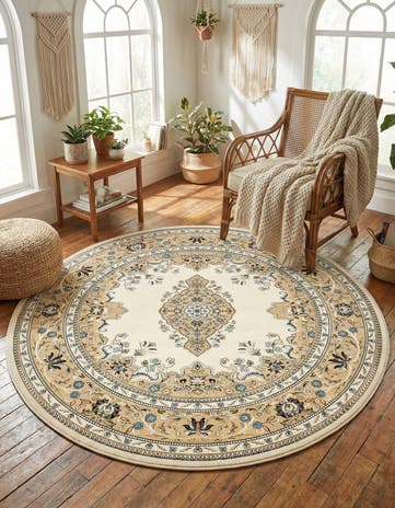 Cream Nain Design Round Rug