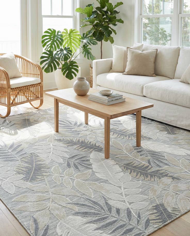 Detail image of 8' 2 x 8' 2 Easy-Clean Botanical Indoor / Outdoor Square Rug