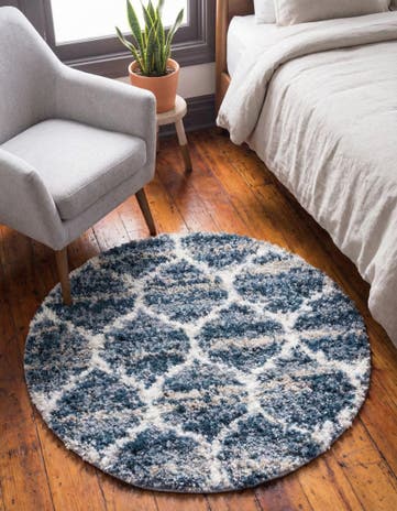 Blue Athena Shag Round Rug
