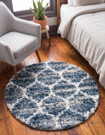 Blue Athena Shag Round Rug