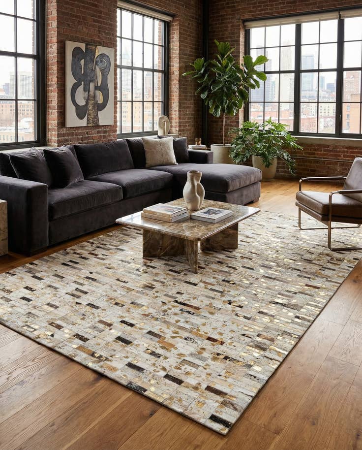 Detail image of 5' 2 x 7' 10 Cowhide Stocks Rug